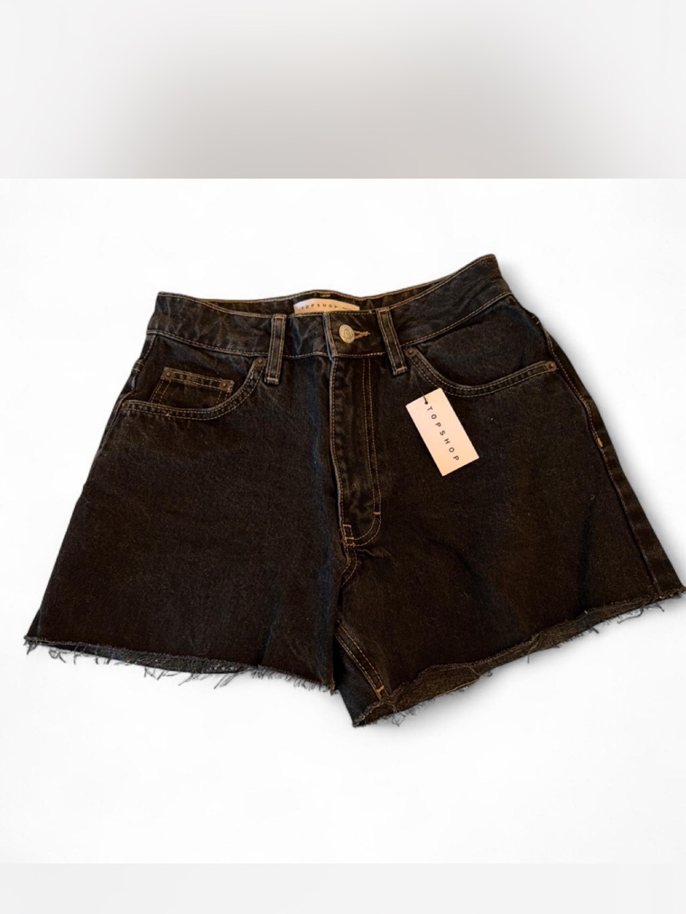 Topshop Black Raw-Hem High-Rise Denim Shorts